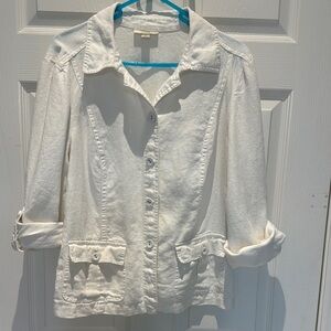 Linen Charter Club Luxury White Button-Up Jacket